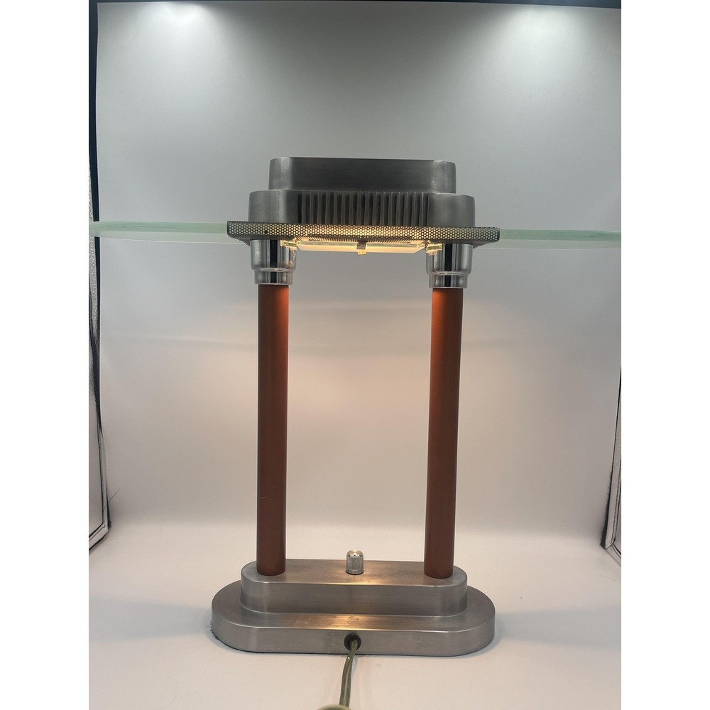 Vintage Art Neo Deco Modernist Table Lamp Frosted Glass Aluminum Post UL E127520 - Picture 5 of 8